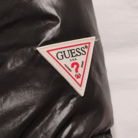 Guess Black Puffer Coat W Silver Detail Sz.M Gently Worn - Picture 3 of 15